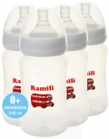 Набор из 4-х противоколиковых бутылочек Ramili Baby 240MLX4 (240 мл. x4, 0+, слабый поток)